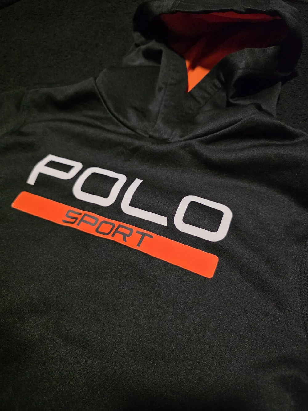 Ralph Lauren Polo Sport Black Hoodie with Orange Accents